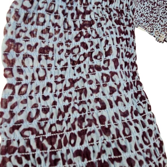 Womens Plus Size 2X Smocked Long Sleeve Leopard Print Blouse Blue & Purple - Picture 9 of 13
